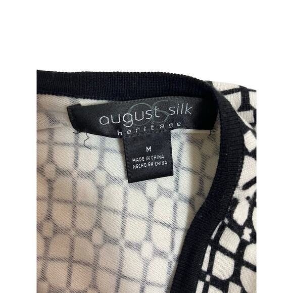 August Silk Cardigan Women’s M Black White Geometric - Picture 2 of 5